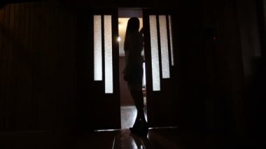 Kapı açık pencerenin bir kadın silüeti