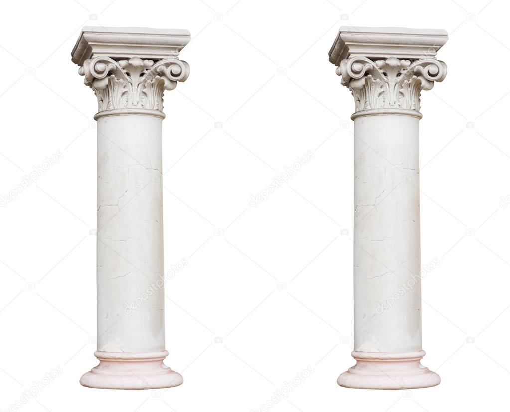 Two white columns in the classical style isolated on white backg