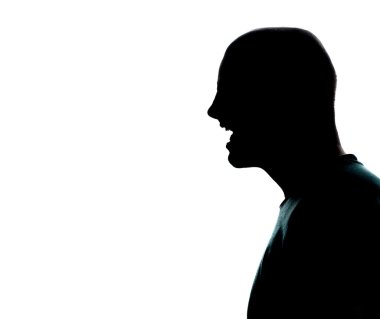 bir beyaz adam portre siluet profil kızgın Studio beyaz arka planda çığlık