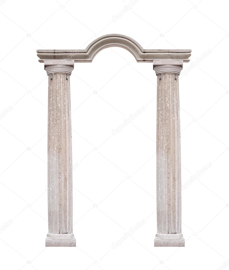 Beautiful columns in classical style isolated on white background