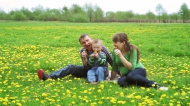 çayır üzerinde genç ailesi