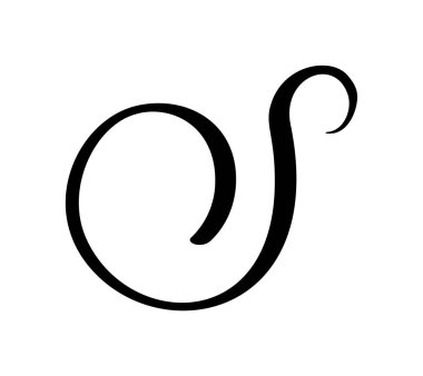 Vektör el yazısı, S harfi logosu çizilmiş. Betik yazı tipi. El yazısı fırça biçimi