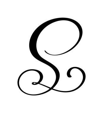 Vektör el yazısı, S harfi logosu çizilmiş. Betik yazı tipi. El yazısı fırça biçimi