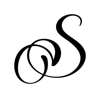 El çizimi vektör hat harfi S. Script yazı tipi logosu. El yazısı fırça biçimi gelişir