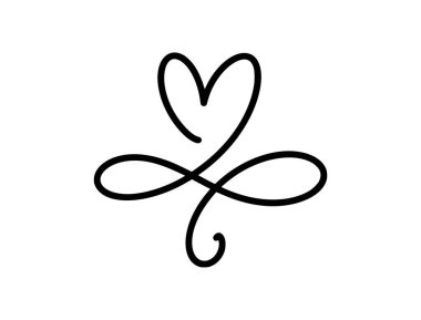 Minimalist sevgililer günü vektör illüstrasyonu, kalp şekliyle iç içe geçmiş sonsuzluk sembolünü oluşturan sürekli bir çizgi gösteriyor.