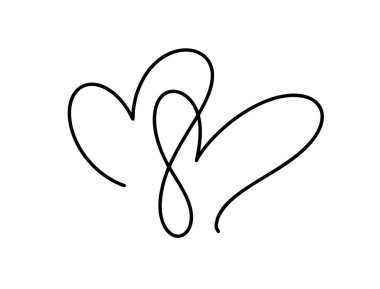 Birbirine dolanmış sevgililer günü kartı kalpleri birlik, romantizm ve güçlü bir bağın simgesi. Basit bir siyah özet Beyaz bir arkaplan