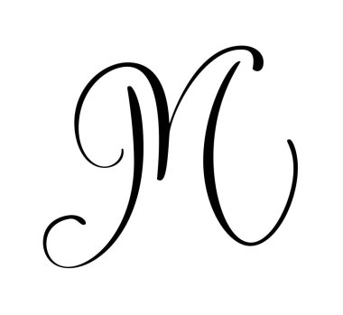 El çizimi vektör hat harfi M. Script yazı tipi logosu. El yazısı fırça biçimi gelişir