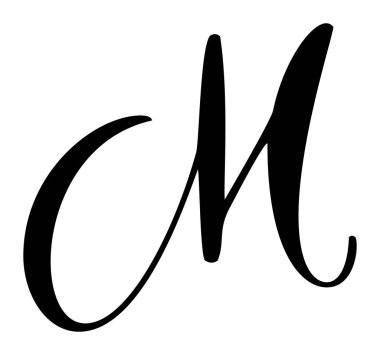 Vektör el yazısı ile M harfi logosu çizilmiş. Betik yazı tipi. El yazısı fırça biçimi