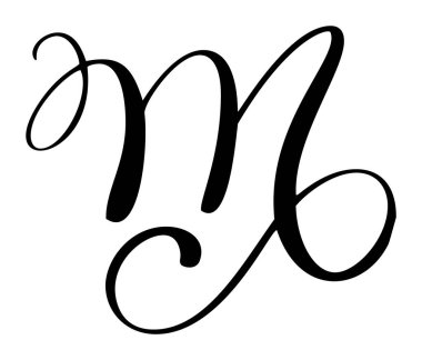 El çizimi vektör hat harfi M. Script yazı tipi logosu. El yazısı fırça biçimi gelişir