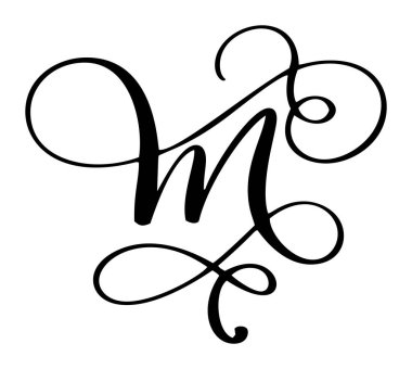 Kaligrafik harf m el çizimi vektör temiz beyaz arkaplan. Düğün davetiyeleri, monogramlar ve markalar için mükemmel.