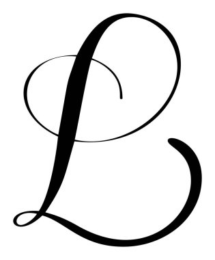 Vektör el yazısı L harfi logosu çizilmiş. Betik yazı tipi. El yazısı fırça biçimi