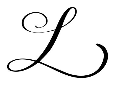 El çizimi kaligrafi harfi L ve kalp. Senaryo yazı tipi logosu. El yazısı fırça biçimi gelişir