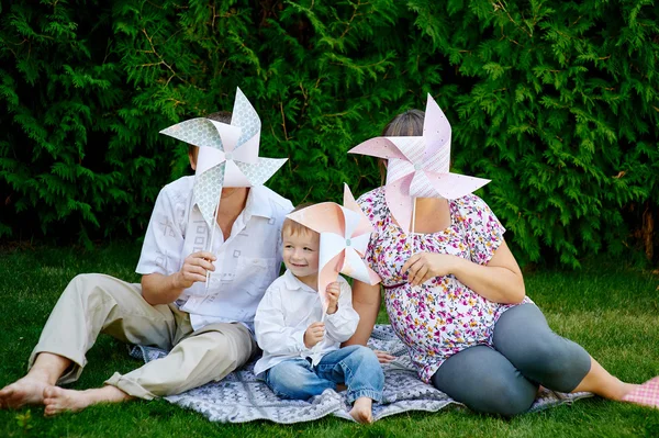 Giovane famiglia che gioca ad un picnic nel parco — Foto Stock