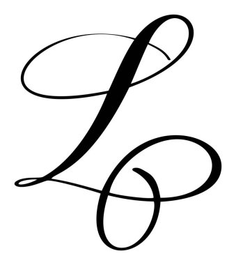 Vektör el yazısı L harfi logosu çizilmiş. Betik yazı tipi. El yazısı fırça biçimi