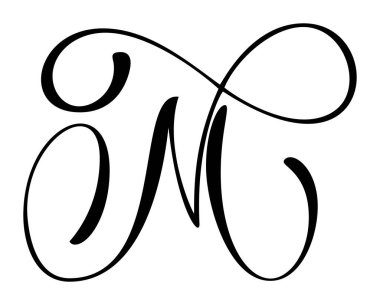 Kaligrafik harf m el çizimi vektör temiz beyaz arkaplan. Düğün davetiyeleri, monogramlar ve markalar için mükemmel.
