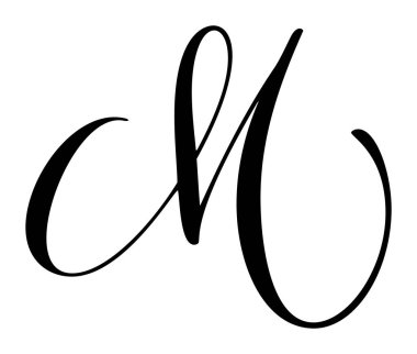 Kaligrafik harf m el çizimi vektör temiz beyaz arkaplan. Düğün davetiyeleri, monogramlar ve markalar için mükemmel.