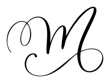 El çizimi vektör hat harfi M. Script yazı tipi logosu. El yazısı fırça biçimi gelişir
