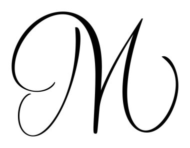 Vektör el yazısı ile M harfi logosu çizilmiş. Betik yazı tipi. El yazısı fırça biçimi
