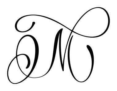 Kaligrafik harf m el çizimi vektör temiz beyaz arkaplan. Düğün davetiyeleri, monogramlar ve markalar için mükemmel.