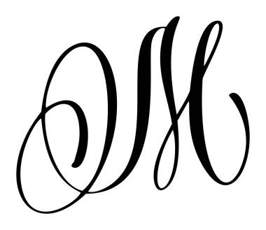 El çizimi vektör hat harfi M. Script yazı tipi logosu. El yazısı fırça biçimi gelişir