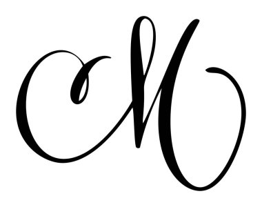 Kaligrafik harf m el çizimi vektör temiz beyaz arkaplan. Düğün davetiyeleri, monogramlar ve markalar için mükemmel.