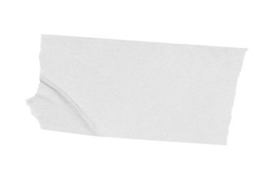 Yırtık kağıt kenarlı beyaz yapıştırıcı bant parçası ve ince doku, şeffaf bir arkaplan üzerinde boş bir boşluk oluşturur