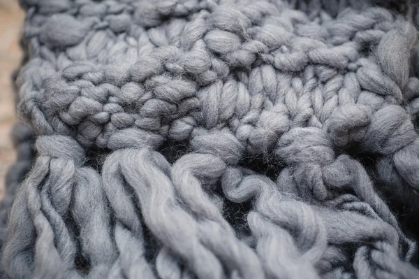 Gray knitted scarf close-up — Stock Photo, Image