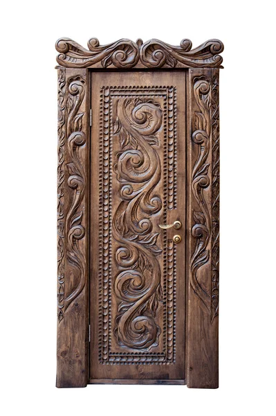 Porta de madeira isolada no fundo branco — Fotografia de Stock