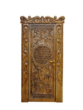 Beyaz bir arka plan üzerinde izole klasik ahşap kapı