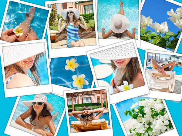 Collage de moda de fotos en las vacaciones temáticas de verano en la playa — Foto de Stock