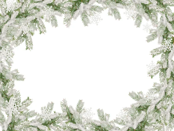 Rahmen des schneebedeckten Weihnachtsbaums für Weihnachtskarte — Stockfoto