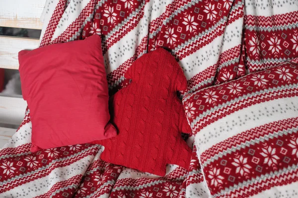 Details of christmas decoration red cushions — Stock Photo, Image