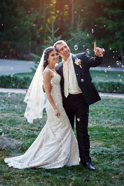 Joven pareja de boda disfrutando de momentos románticos — Foto de Stock