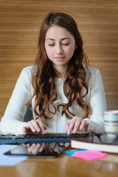 Successful business woman working at the office at the computer — Stock Photo, Image