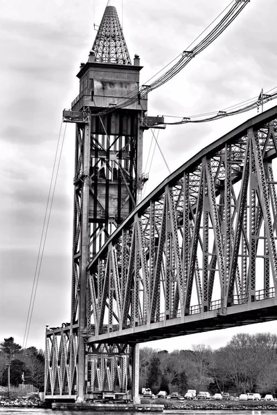 Puente Vertical Del Ferrocarril Elevación Que Mueve Posición Hacia Arriba —  Fotos de Stock