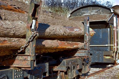 Kereste kütükleri yüklü vintage Kütük çekme treni 