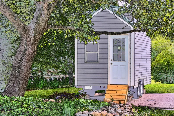 Mobil küçük bir evin renkli çizimi