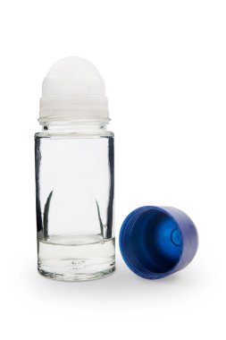Beyaz izole deodorant üzerinde rulo gri kompakt