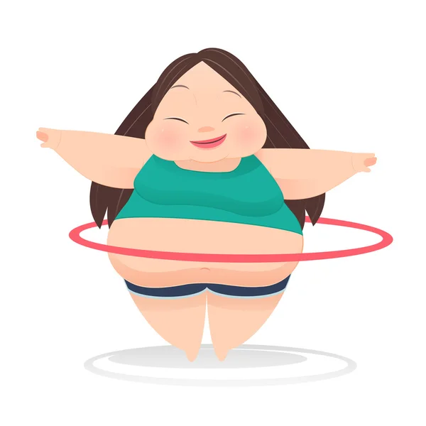 Wanita gemuk dengan lingkaran hula berputar-putar - Stok Vektor