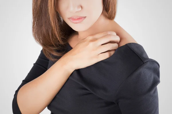 Woman scratching herself, On white background — Stock Photo, Image