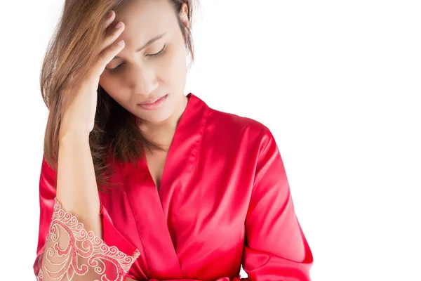 Beautiful young woman portrait Headache depression stressed tire — Stock Photo, Image