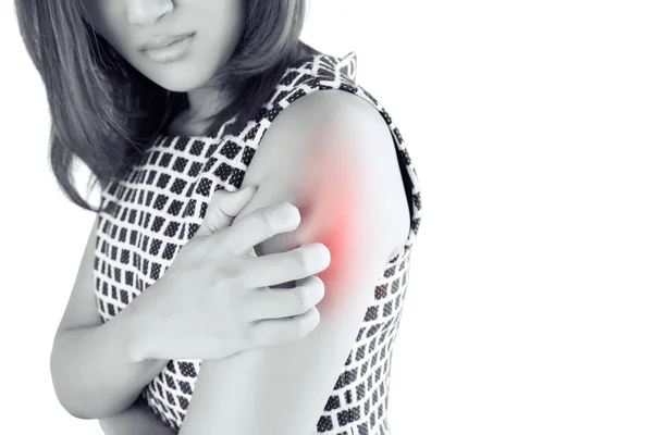 Vrouwen krassen op de jeuk met hand, arm, jeuk, isoleren op wit — Stockfoto