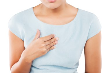 Woman suffering from acid reflux or heartburn clipart