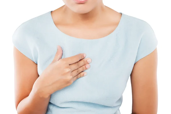 酸の還流または胸焼けに苦しむ女性 — ストック写真