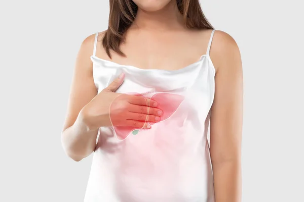 Photo Liver Woman Body Gray Background Hepatitis Concept Healthcare Medicine — Stock Photo, Image