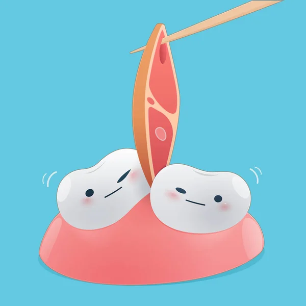 Kartun Mengeluarkan Sisa Sisa Makanan Yang Terjebak Giginya Dengan Tusuk - Stok Vektor
