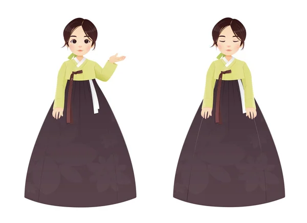 Hanbok Girl Korean Traditional Dress Asian Woman Hanbok Vector Illustration — Stock Vector