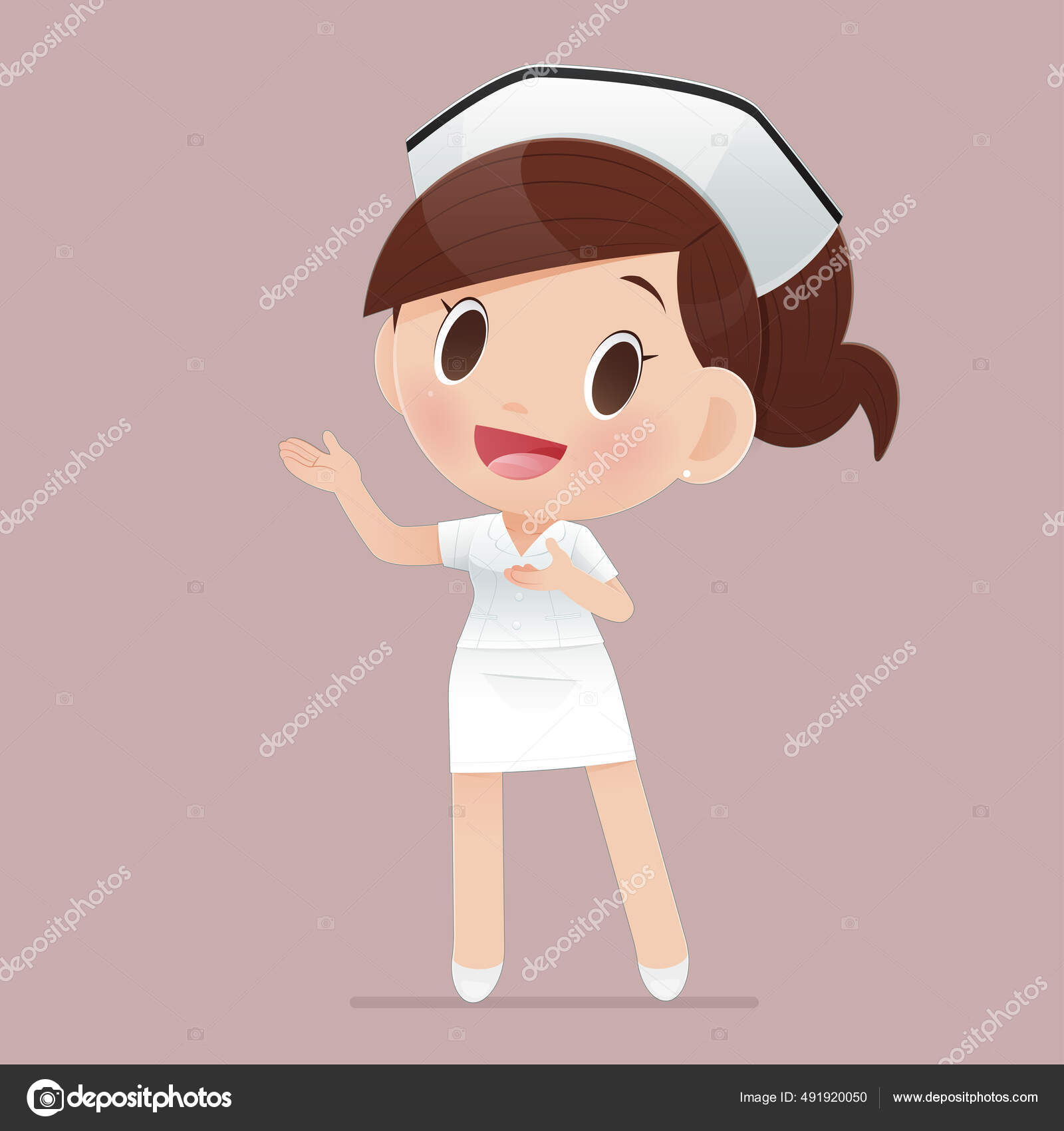Um personagem de desenho animado médico feminino em fundo branco