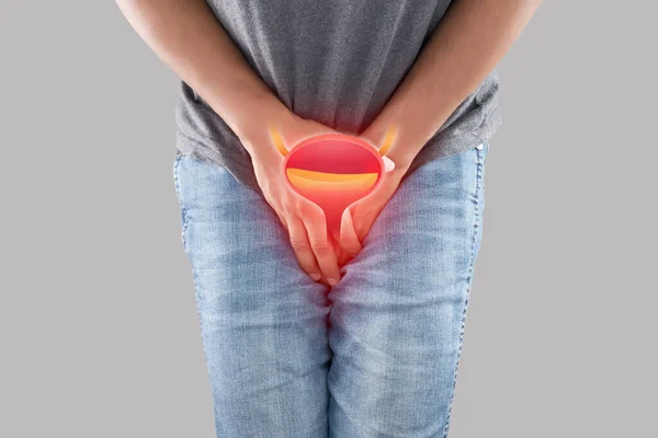 Uomo Con Uretrite Incontinenza Urinaria Maschio Con Mani Che Tengono — Foto Stock