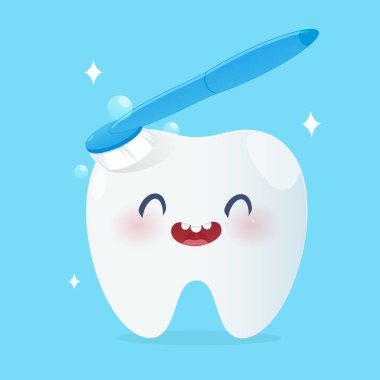 Güzel bir çizgi film dişine sahip, gülümsemesi temiz, mutlu ve sağlıklı diş bakımı gösteriyor.